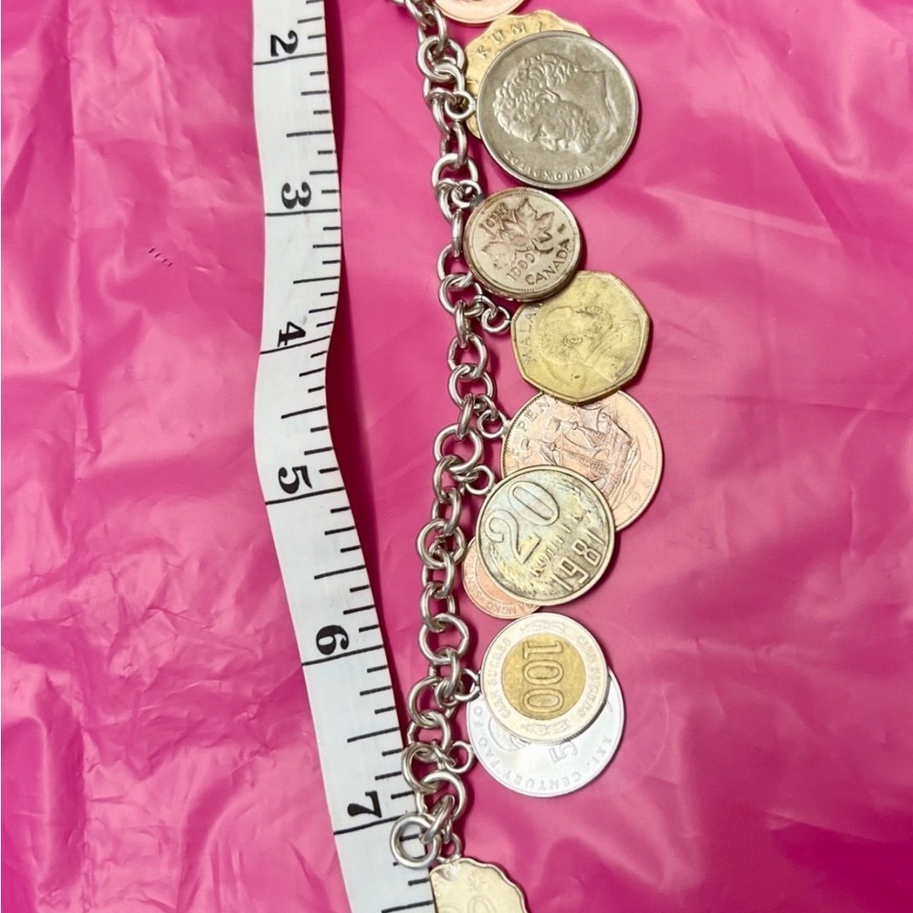 Sterling Silver 12 Coins Charm Bracelet Made In Italy - Picture 6 of 8